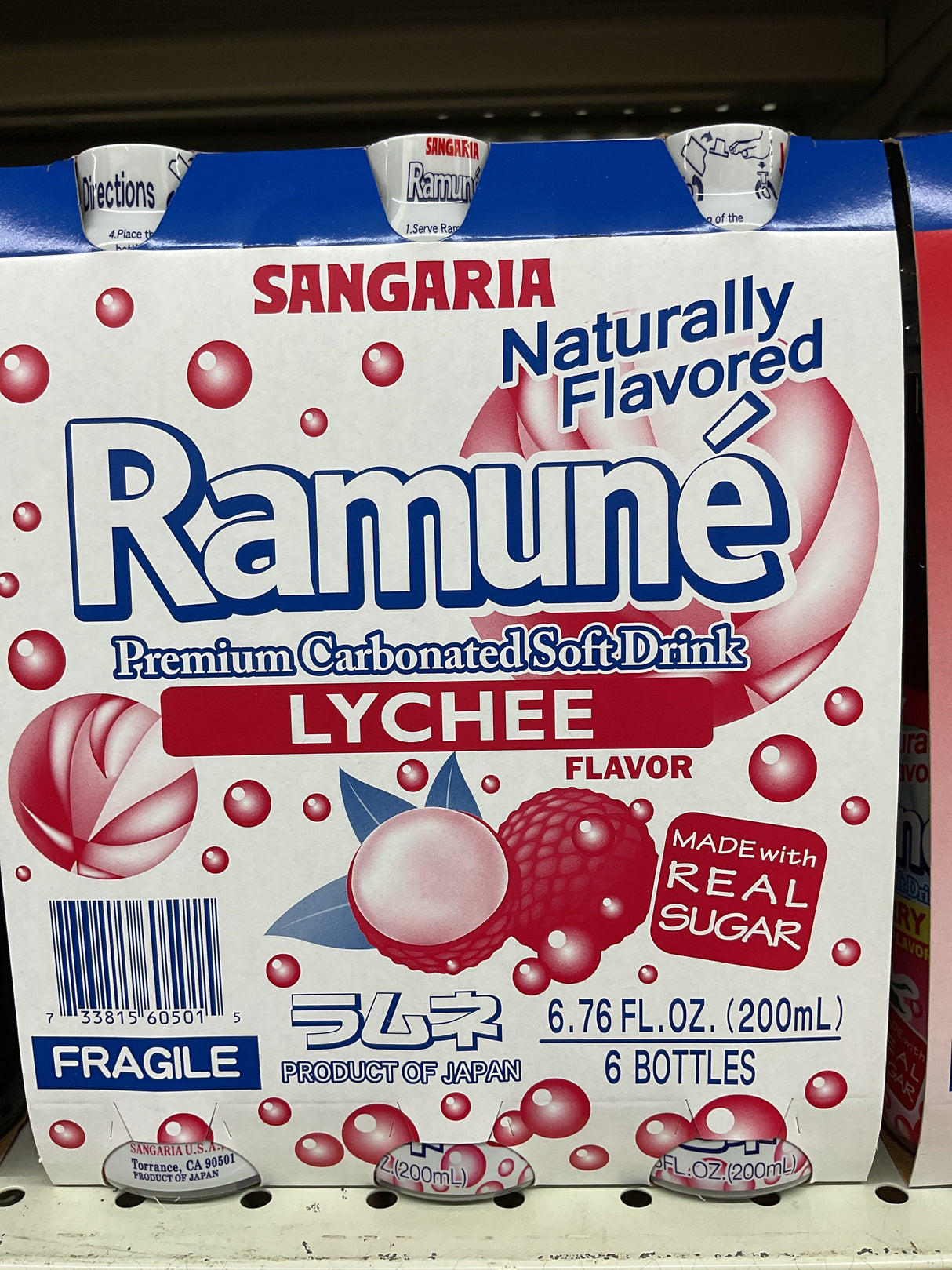SANGARIA JAPANESE RAMUNE PREMIUM CARBOANTED SOFT DRINK Lychee 6pack 1200ml