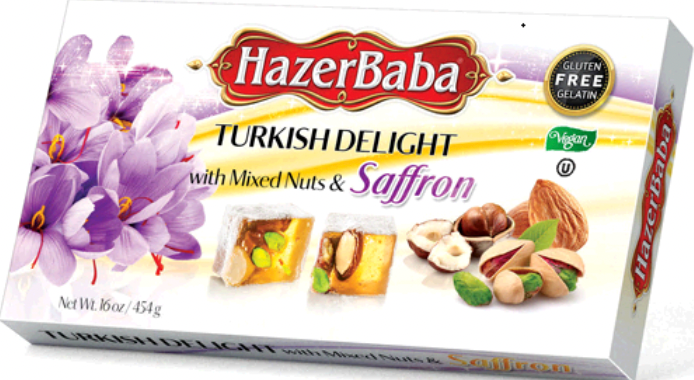 Hazerbaba Turkish Delight w Mixed Nuts & Saffron 454g