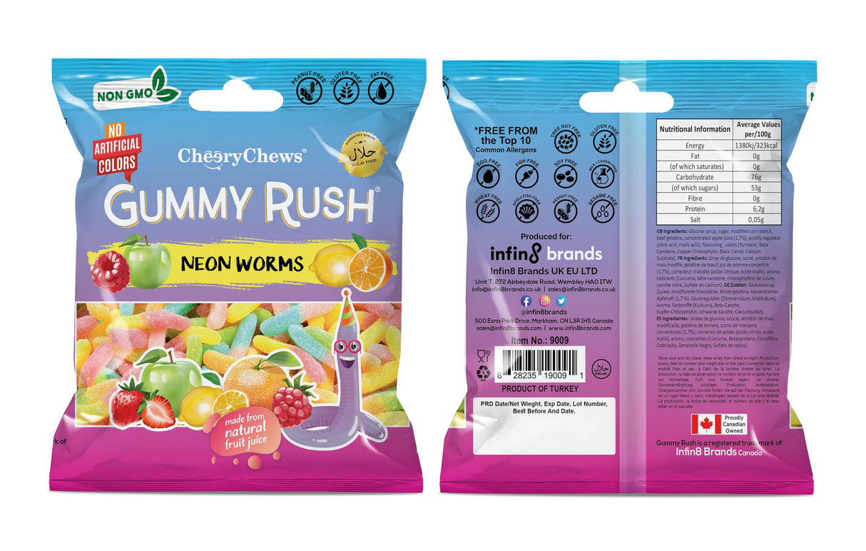 Gummy Rush Neon Worms 90g