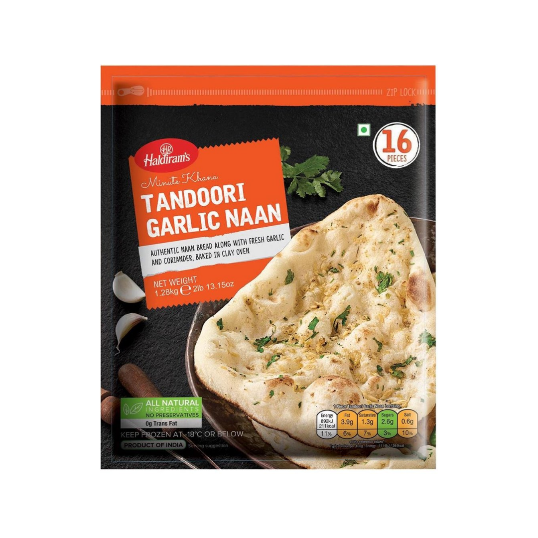 Haldiram's Tandoori Garlic Naan 16 pc 1.28kg